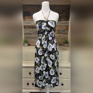 Final Touch Black & White Floral High-Low Halter Style Dress